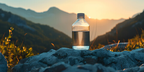 Wall Mural - mineral glass water bottle on mountain, illustration