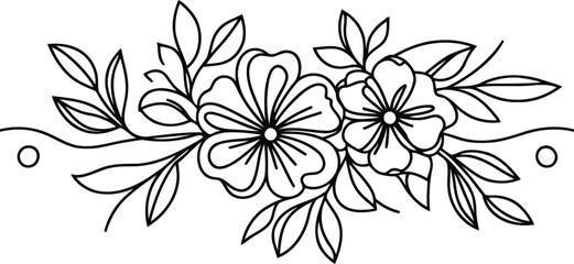 flower and leaf, botanical frame decoration, in continuous line drawing minimalist style.