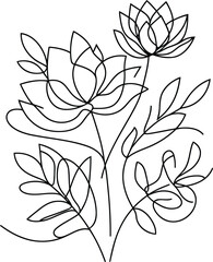 flower frame decoration, in continuous line drawing minimalist style.