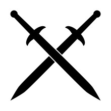 Saber Icon. Crossed Swords. Black Silhouette. Front Side View. Vector Simple Flat Graphic Illustration. Isolated Object On A White Background. Isolate.