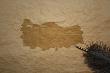 Wall Mural - map of turkey on a old paper background with old pen