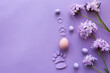 Rabbit paw prints leading to an Easter egg, isolated on a mystery-filled lavender background, capturing the magic and adventure of Easter egg hunts 