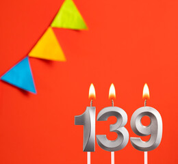 Birthday card - Number 139 candle in red background