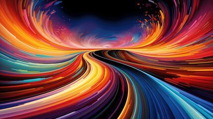 Wall Mural - A vibrant abstract painting featuring colorful lines and swirls creating dynamic patterns