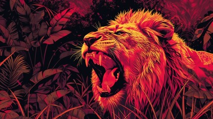 Wall Mural - A majestic illustration of a lion roaring in the desert generative ai