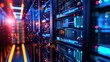 server room in data center full of telecommunication equipment, cloud computing technology concept.