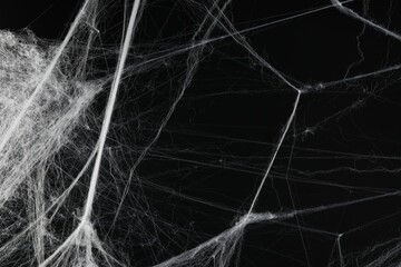 Wall Mural - Creepy white spider web on black background