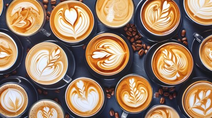 Collection of typical latte coffee art patterns .