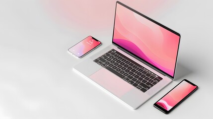 Wall Mural - Desk Laptop with blank screen on table of coffee
