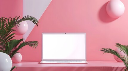Wall Mural - Modern personal computer with blank white screen, keyboard, mobile phone and office accessories on desk at workplace of graphic designer, blogger. Electronic devices, technology and creativity