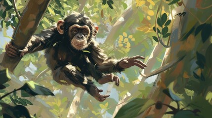 Wall Mural - Playful monkey illustration generative ai