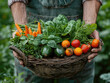 variety of organically grown and freshly harvested vegetables in a handwoven basket