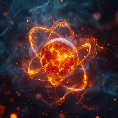 Wall Mural - atomic dance: subatomic realm, electrons, neutrons, and protons orbit a fixed nucleus in a model emp