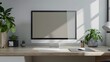 © irawan - Responsive web site mockup. Computer display, laptop, tablet and smart phone on desk with isolated, blank, white screen for design presentation.