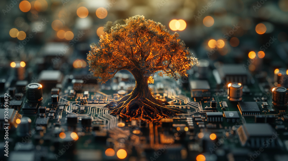 Treecapacitor Master Shot. marketing, a tree of life made of transistors and ...