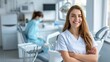 © Ilja - Radiant young female dentist in a modern dental clinic setting with ample space for text placement.
