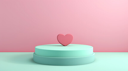 Wall Mural - 3d women day background products minimal scene with heart shape and blue empty podium.