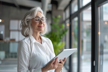 Smiling mature professional business woman bank manager