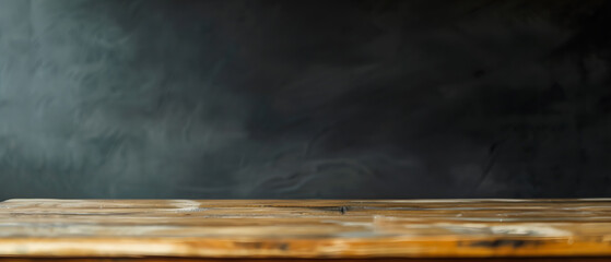 empty wooden table with a blackboard in the background