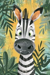 Wall Mural - cute zebra with nature background. children illustration