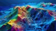 hydrographic terrain map of the ocean floor, red, yellow, green, blue, mapping highs and low points, high definition, realistic, 