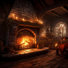 Poster - A cozy fireplace with a crackling fire. 