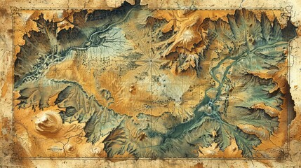 Wall Mural - crudely hand drawn old west region map of a fictional continent from the 1850s with a top down view,