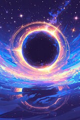 Wall Mural - Black Hole in Space Vector Captivating and High-Resolution Illustration Depicting the Phenomenal Power and Gravity of a Celestial Singularity in pixel art style