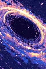 Wall Mural - Black Hole in Space Vector Captivating and High-Resolution Illustration Depicting the Phenomenal Power and Gravity of a Celestial Singularity in pixel art style