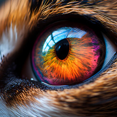 Canvas Print - Macro shot of a cats eye with vibrant colors.