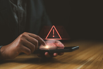 Aufkleber - Cyberattack cybercrime hacker smartphone. Internet web hack technology. Digital mobile phone in Scammer hand. Data protection, secured internet access, cybersecurity banner, Stealing data information.