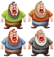 Sticker - Vector illustration of four cartoon men expressing anger