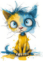 Watercolor cat wearing yellow coat