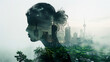 Double exposure of a person featuring elements of city and environment - concept art