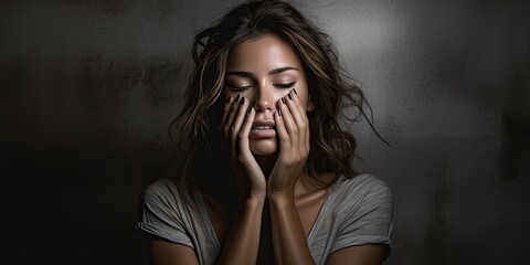 In a close-up portrait, a girl clasps her hands together in prayer, her silhouette illuminated against a dark backdrop