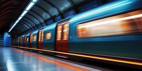 Wall Mural - The subway station stands silent and deserted, devoid of passengers, echoing with the absence of bustling activity