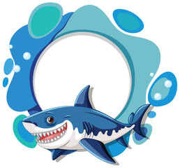 Poster - Cartoon shark smiling inside a bubble frame