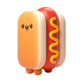 Fototapeta Londyn - Hot Dog Icon, Cute 3D Hot Dog Character Clipart, Cartoon Style, PNG Transparent Background