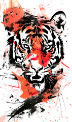 Wall Mural - Watercolor style tiger portrait isolated on transparent background. PNG