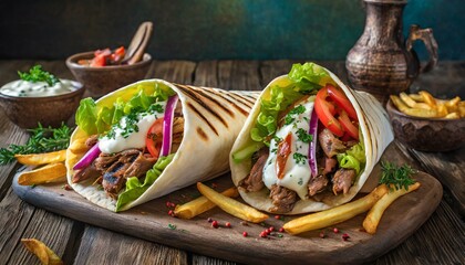 Experience the Mediterranean: Dive into Two Greek Gyros with Shaved Lamb and Fries