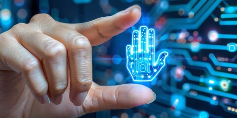 Fototapete -  An Interactive Biometric System Symbolizing Advanced Personal Security Technology, Generative AI