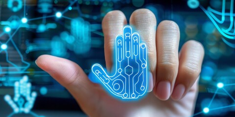 Fototapete -  An Interactive Biometric System Symbolizing Advanced Personal Security Technology, Generative AI