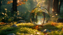 A Serene Crystal Ball Provides A Refracted View Of The Stunning Fall Foliage, Symbolizing Reflection And Perspective