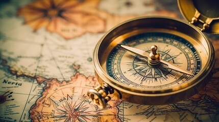 Canvas Print - Old compass on vintage map. Retro stale