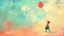 Girl With Balloons In The Sky Illustration
