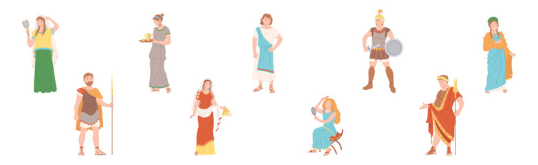 Wall Mural - Ancient Roman People Character in Traditional Garment Vector Set