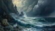 Storm at sea. Sea, storm, wind, waves, thunderstorm, ship, hurricane, calm, ocean, shipwreck, weather, boat, tsunami, rain, elements. Generated by AI