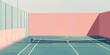 Pista de tenis antigua con colores pastel en un viejo club deportivo, cancha de tenis aesthetic 