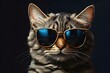 Hyper-realistic closeup illustration of a cool cat with sunglasses on a dark background Generative AI