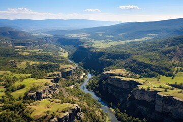 Wall Mural - Landscape of Serbia with river and mountains. Aerial drone view. Generative AI Art. Beautiful view.